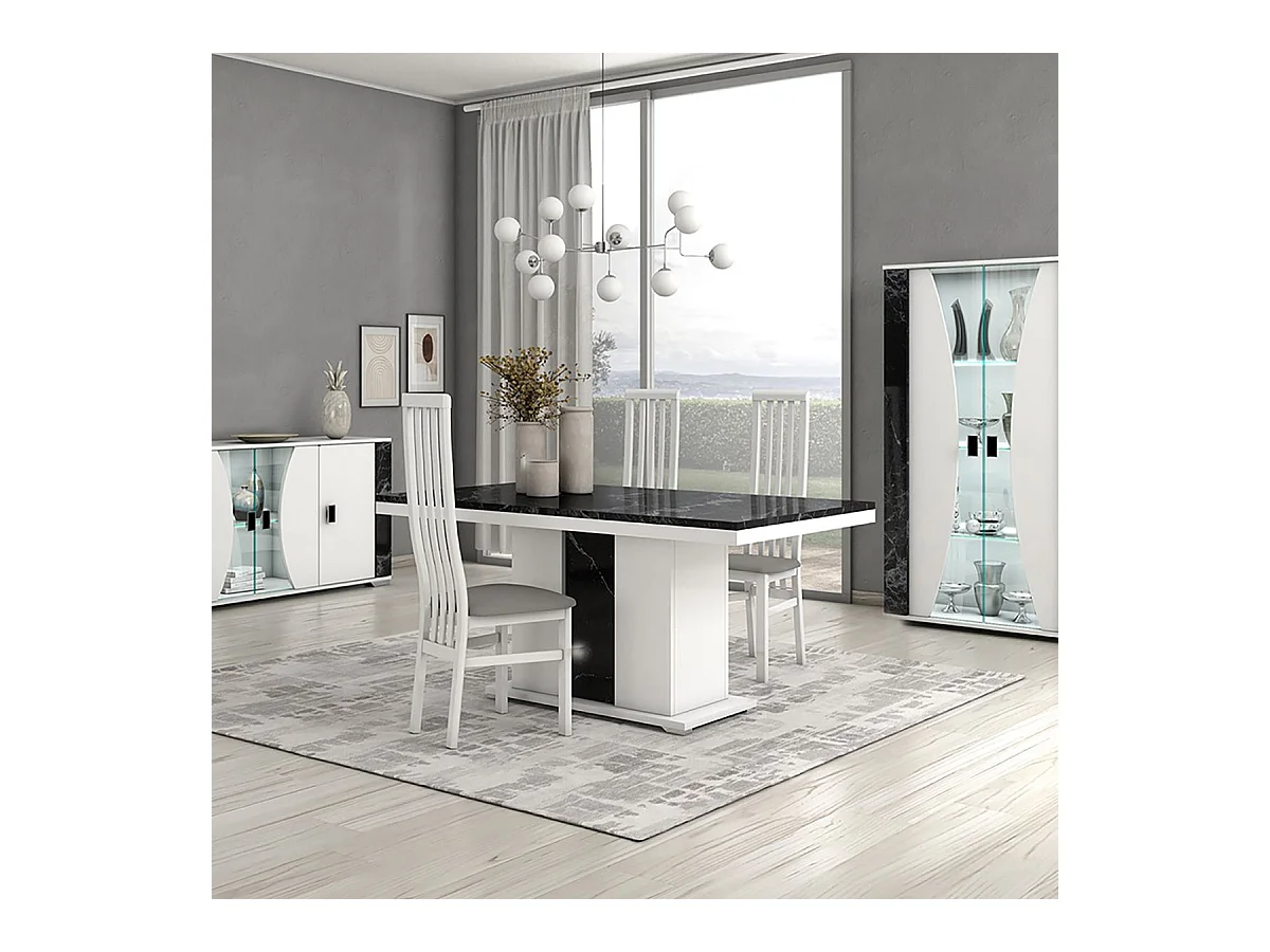 ARIANE - Séjour Complet Table Repas + Buffet + Vitrine 2 Portes Eclairage Led intégré