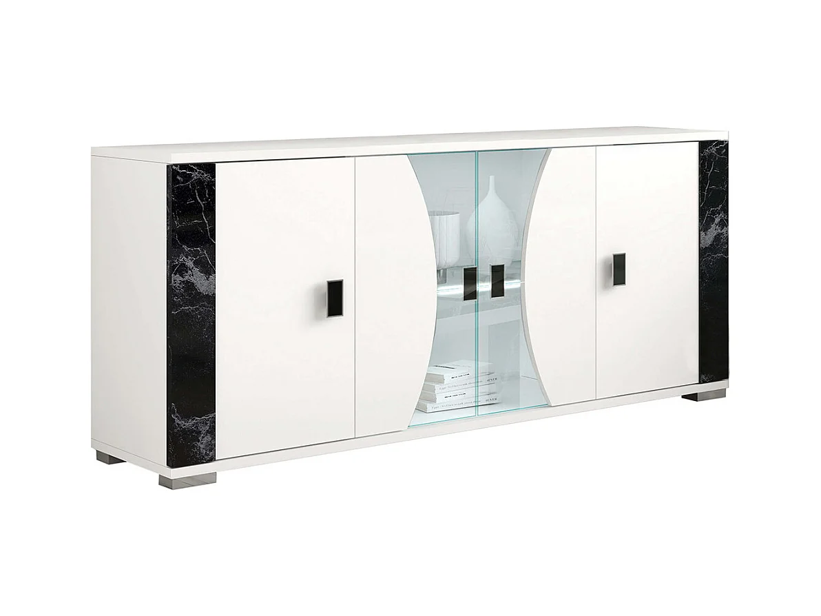 ARIANE - Séjour Complet Table Repas + Buffet + Vitrine 2 Portes Eclairage Led intégré