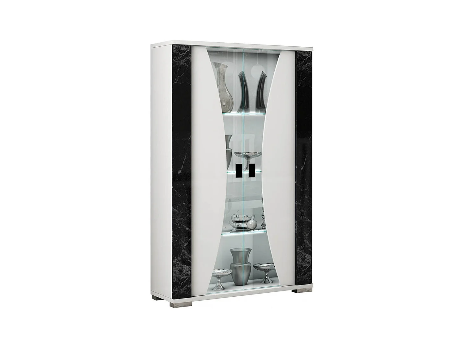 ARIANE - Séjour Complet Table Repas + Buffet + Vitrine 2 Portes Eclairage Led intégré