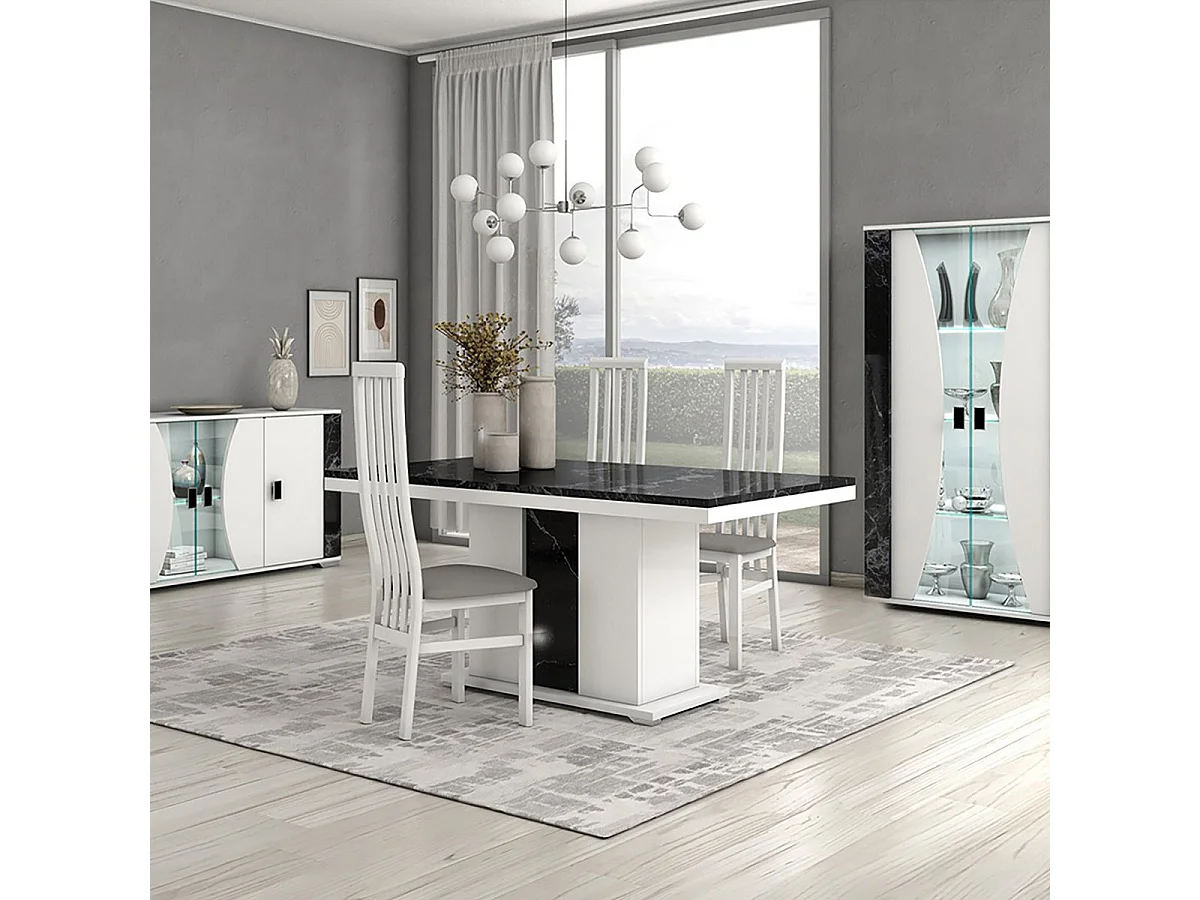 ARIANE - Séjour Complet Table Repas + Buffet + Vitrine 2 Portes Eclairage Led intégré