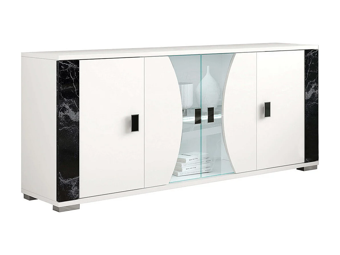 ARIANE - Séjour Complet Table Repas + Buffet + Vitrine 2 Portes Eclairage Led intégré