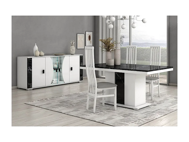 ARIANE - Ensemble Séjour Table Repas + Buffet 4 Portes Eclairage Led intégré