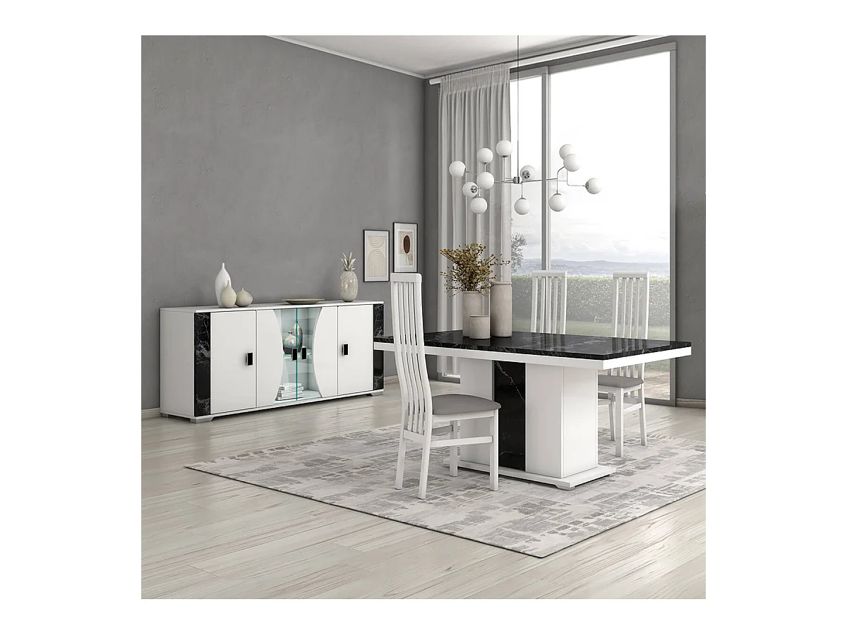 ARIANE - Ensemble Séjour Table Repas + Buffet 4 Portes Eclairage Led intégré