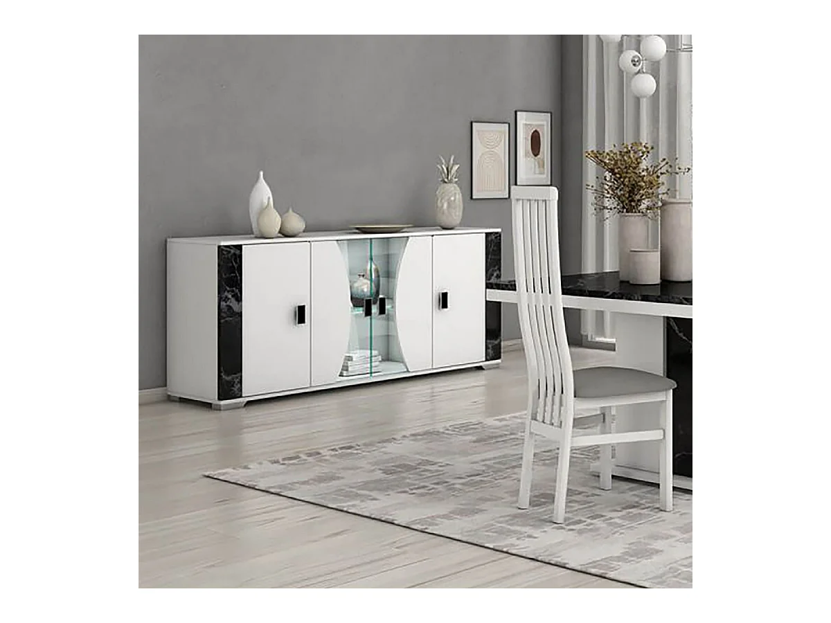 ARIANE - Ensemble Séjour Table Repas + Buffet 4 Portes Eclairage Led intégré