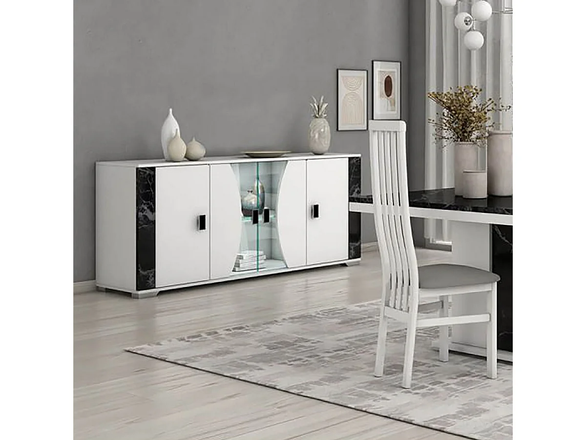 ARIANE - Ensemble Séjour Table Repas + Buffet 4 Portes Eclairage Led intégré