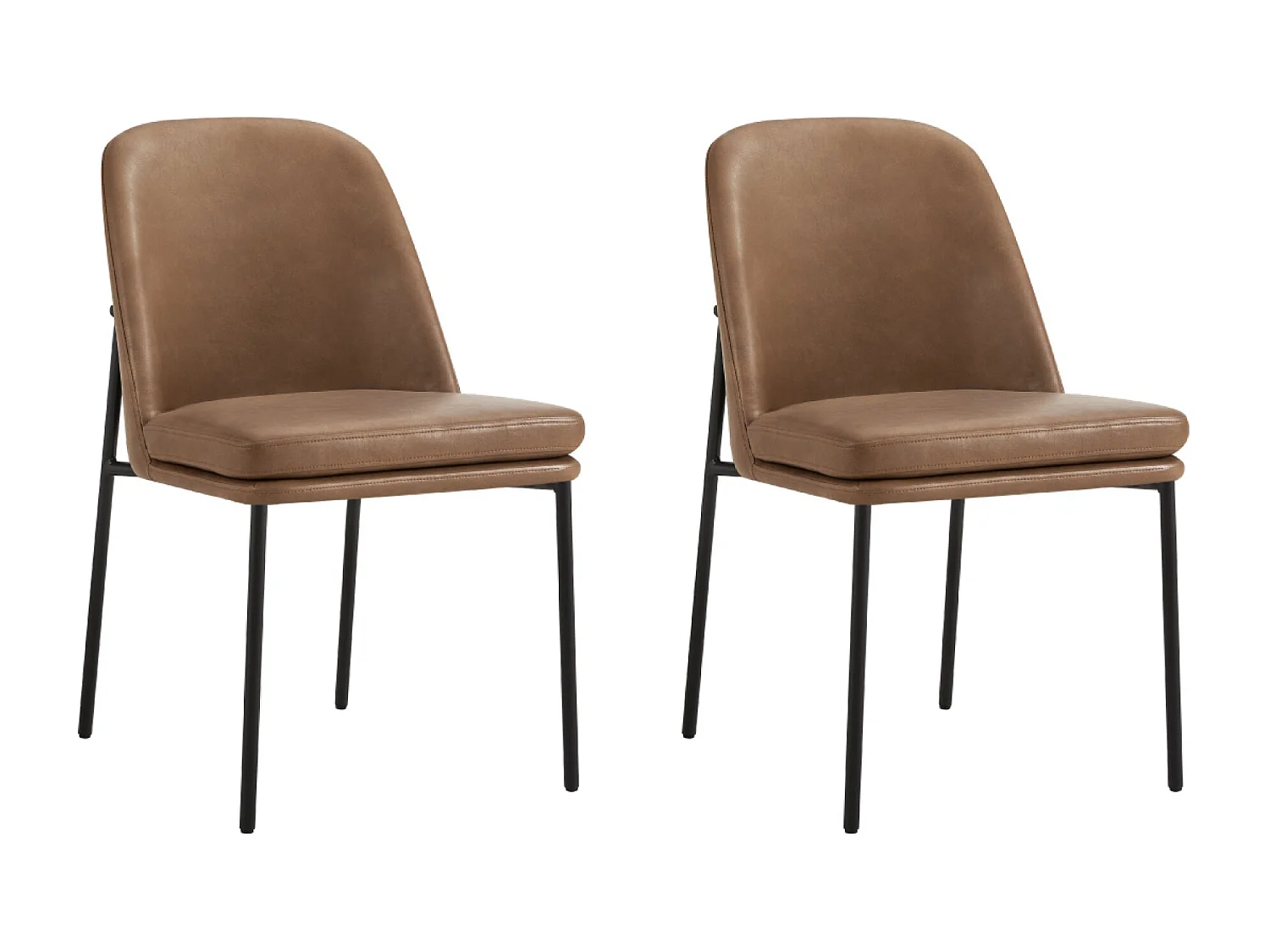Lot de 2 Chaises de Salle à Manger, Pieds en Métal, Avec Dossier, en PU, Style Moderne marron
