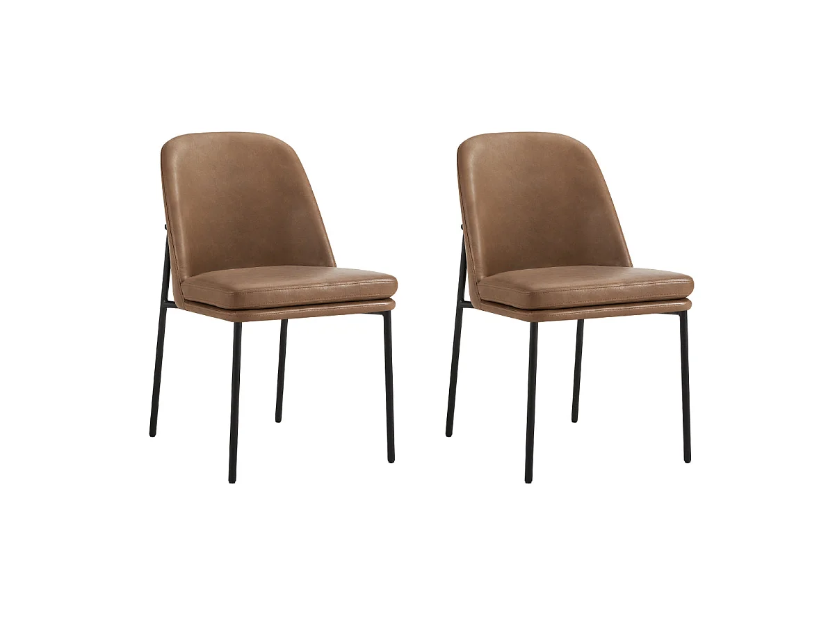 Lot de 2 Chaises de Salle à Manger, Pieds en Métal, Avec Dossier, en PU, Style Moderne marron