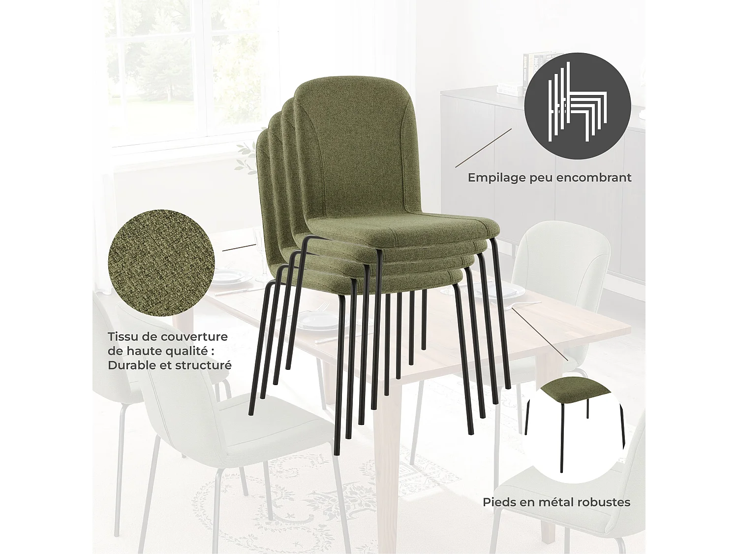 Lot de 4 Chaises de Salle à Manger, Chaise Scandinave, Chaise Moderne Idéal pour Salle à Manger,Salon,Cuisine Vert