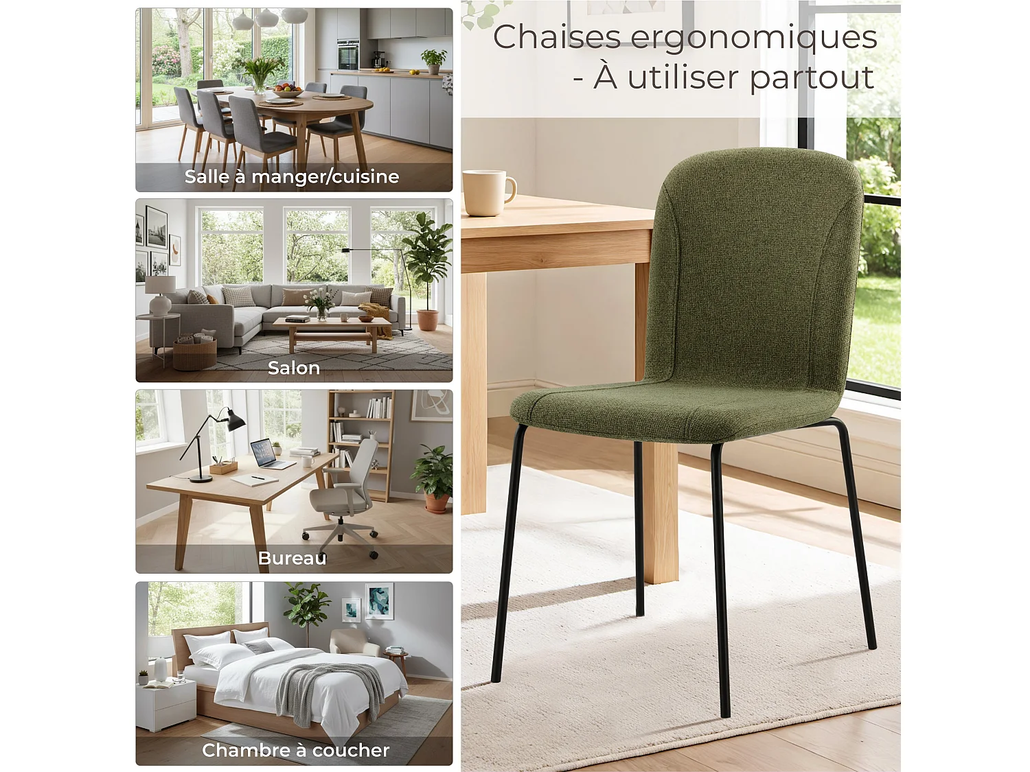 Lot de 4 Chaises de Salle à Manger, Chaise Scandinave, Chaise Moderne Idéal pour Salle à Manger,Salon,Cuisine Vert
