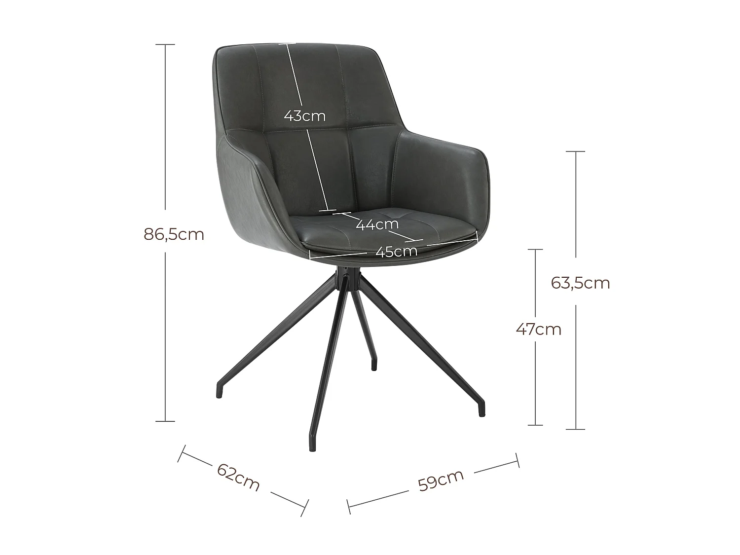 Lot de 2 Chaises de Salle à Manger,  Fauteuil Pivotant à 360 degrés, Chaise de Cuisine en PU