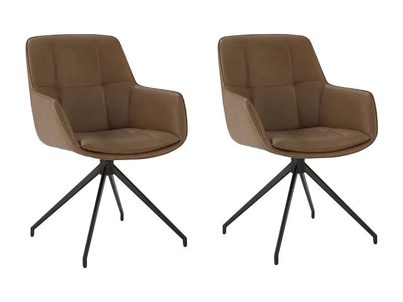 Lot de 2 Chaises de Salle à Manger,  Fauteuil Pivotant à 360 degrés, Chaise de Cuisine en PU Coussinets de Pied Réglables Brun