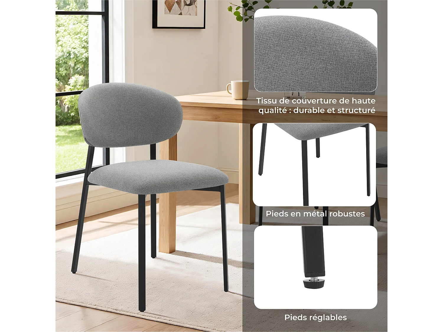 Lot de 4 Chaises Salle à Manger, Chaise Scandinave, Chaise Moderne Idéal pour Salle à Manger,Salon,Cuisine Gris clair