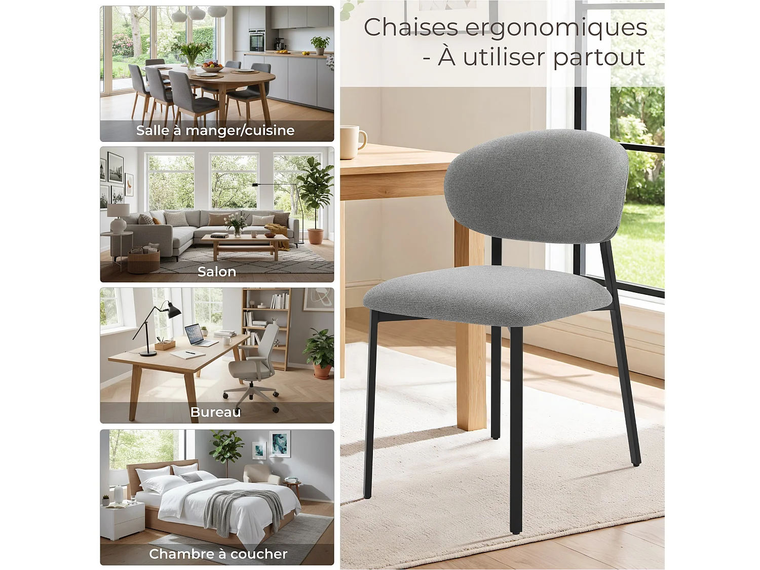 Lot de 4 Chaises Salle à Manger,  Chaise Scandinave, Chaise Moderne
