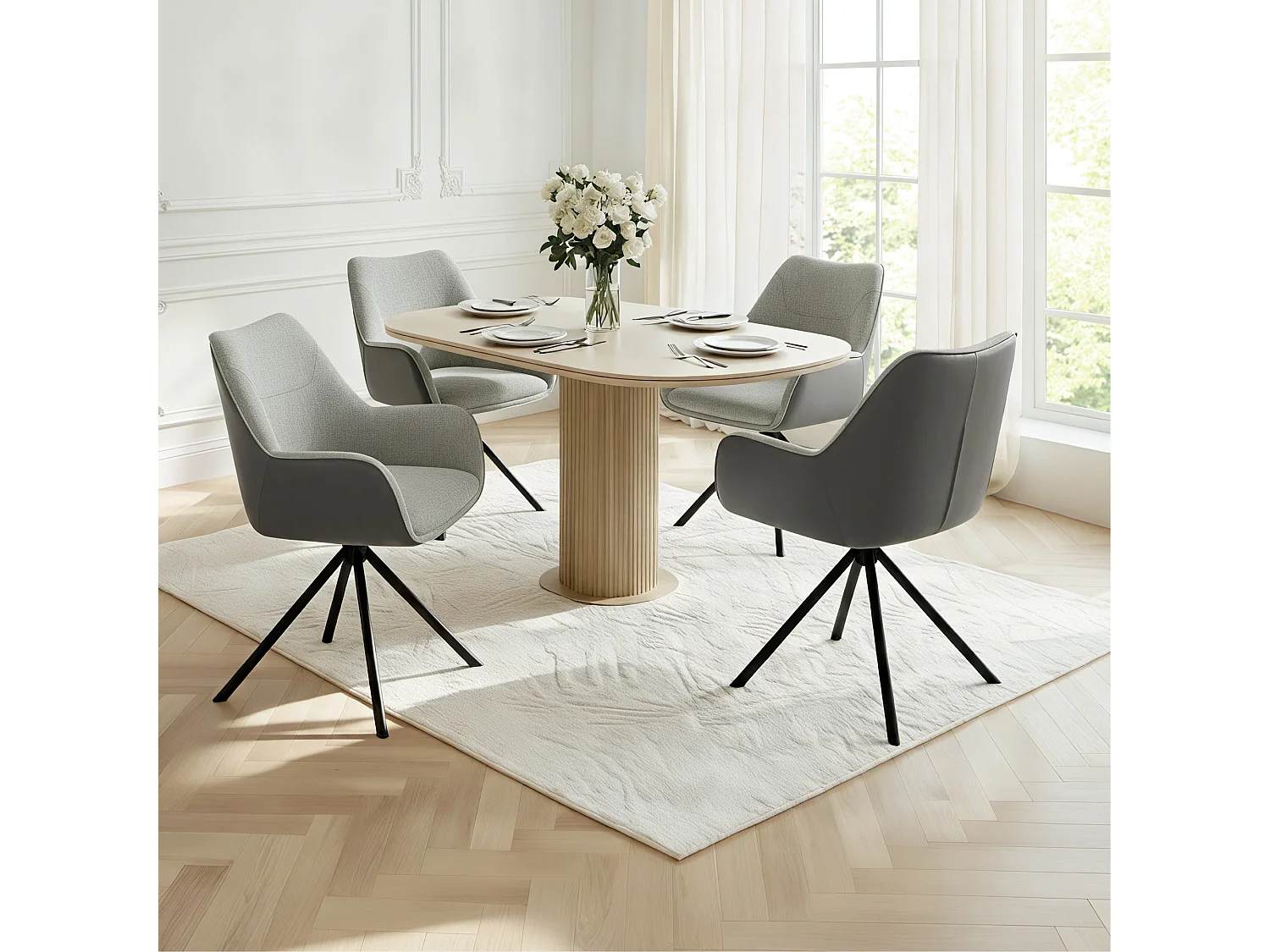Lot de 2 Chaises de Salle à Manger, Fauteuil Pivotant à 360 degrés, Chaise de Cuisine Coussinets de Pied Réglables Gris