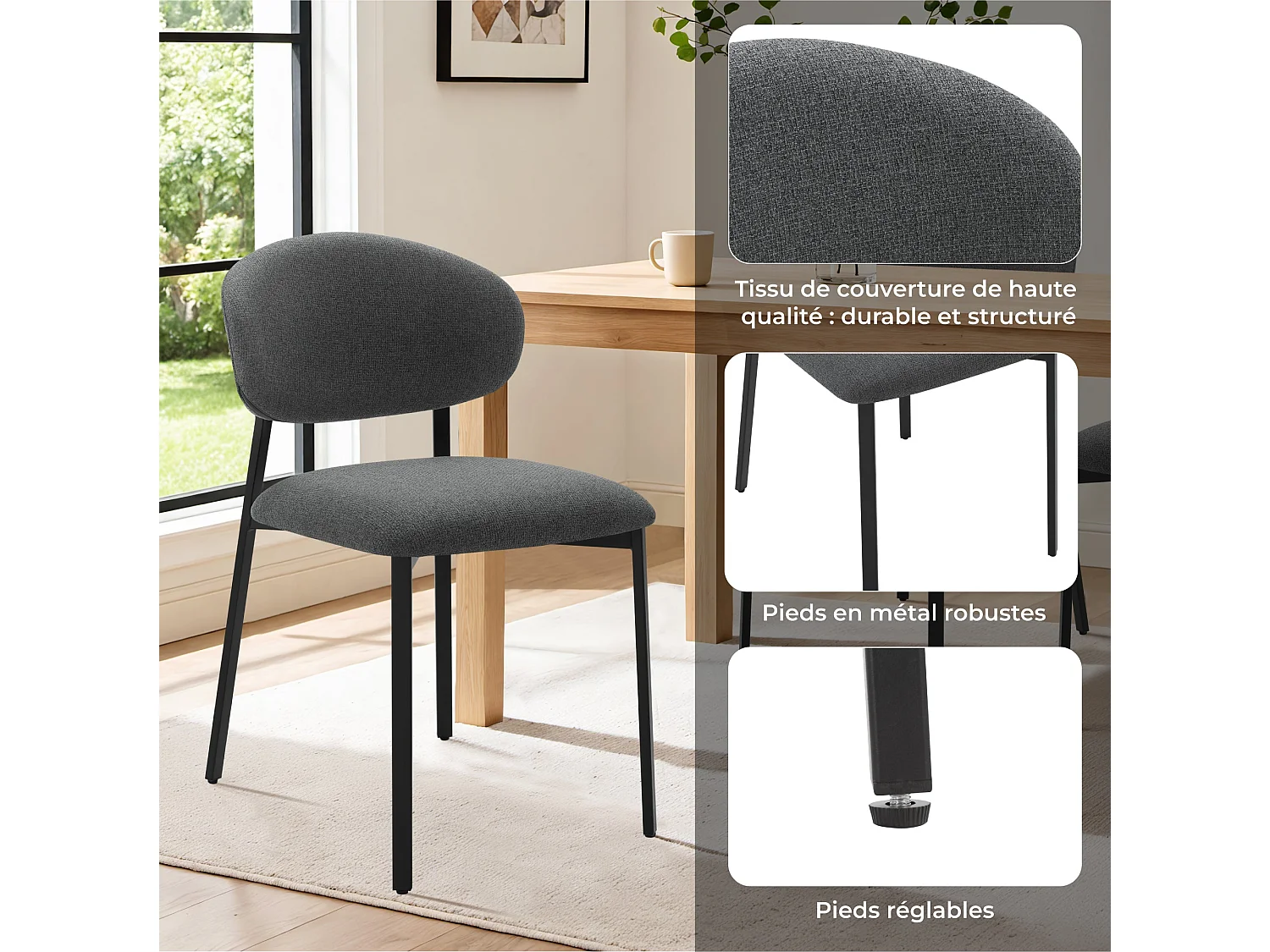 Lot de 4 Chaises Salle à Manger,  Chaise Scandinave, Chaise Moderne Idéal pour Salle à Manger,Salon,Cuisine Gris foncé