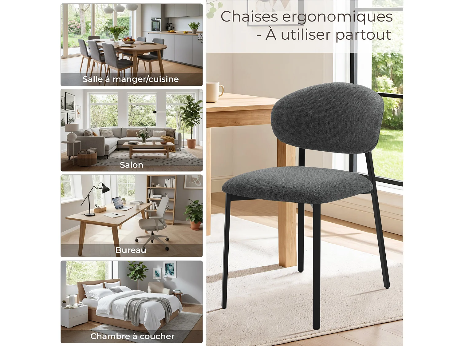 Lot de 4 Chaises Salle à Manger,  Chaise Scandinave, Chaise Moderne Idéal pour Salle à Manger,Salon,Cuisine Gris foncé