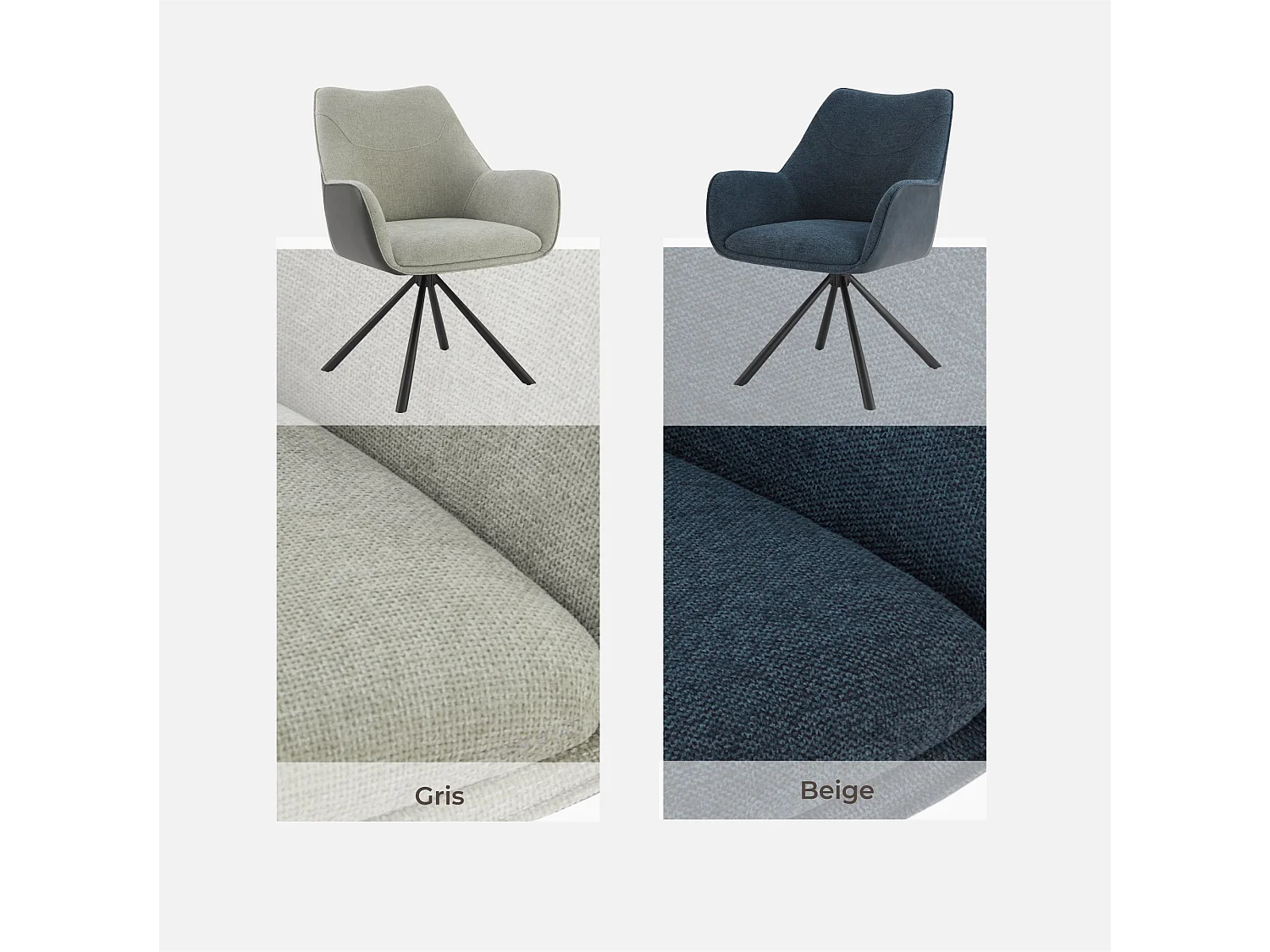 Lot de 2 Chaises de Salle à Manger, Fauteuil Pivotant à 360 degrés, Chaise de Cuisine Coussinets de Pied Réglables Bleu Foncé