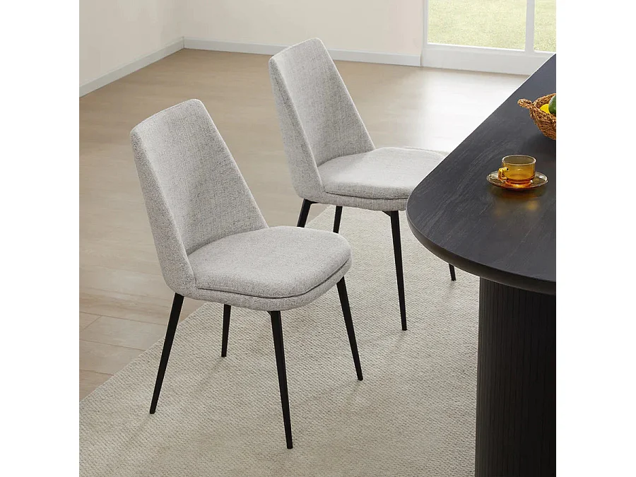 Lot de 2 Chaises de Salle à Manger, Pieds en Métal, Avec Dossier,en Chenille Gris clair