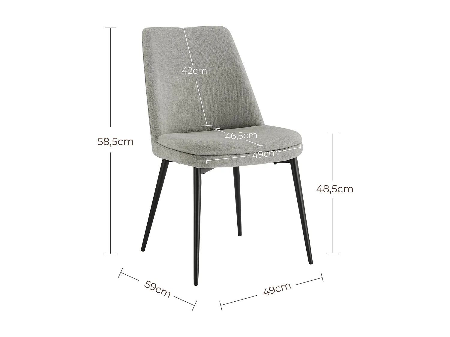 Lot de 2 Chaises de Salle à Manger, Pieds en Métal, Avec Dossier,en Chenille Gris clair