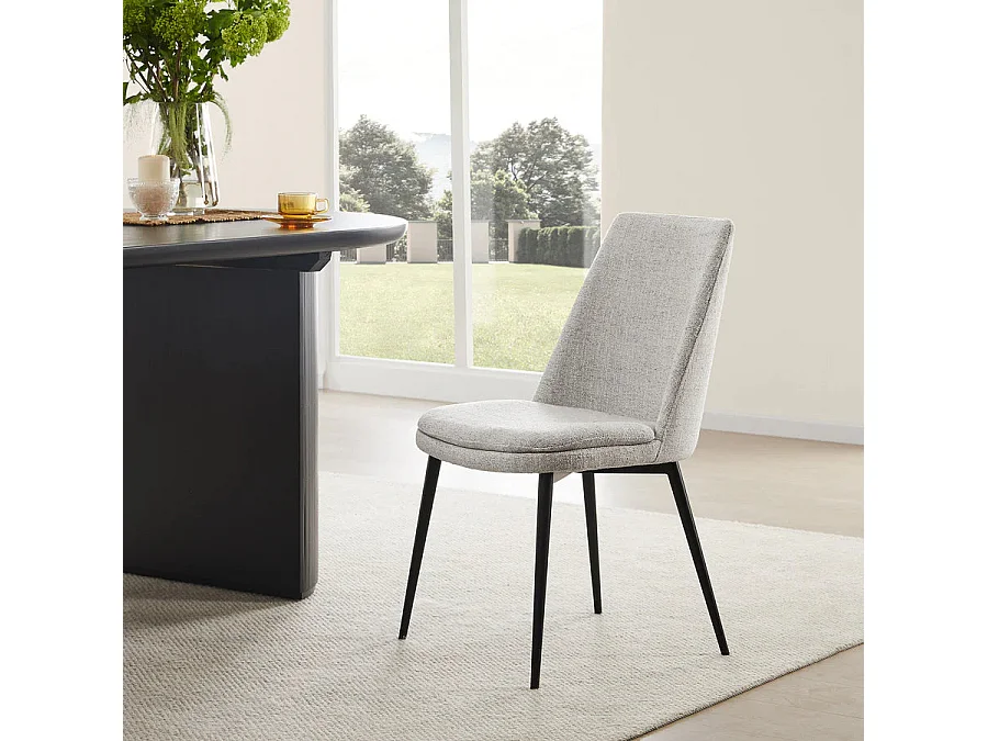 Lot de 2 Chaises de Salle à Manger, Pieds en Métal, Avec Dossier,en Chenille Gris clair