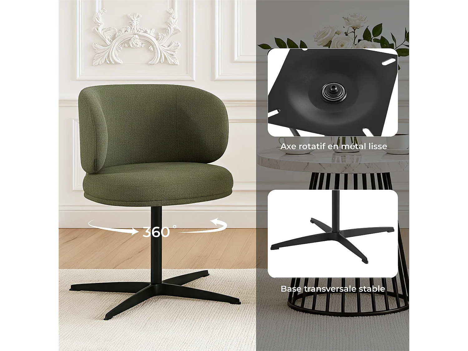 Lot de 2 Chaises de Salle à Manger Chaise de Bureau Pivotante Chaise pour Chambre-coiffeuse