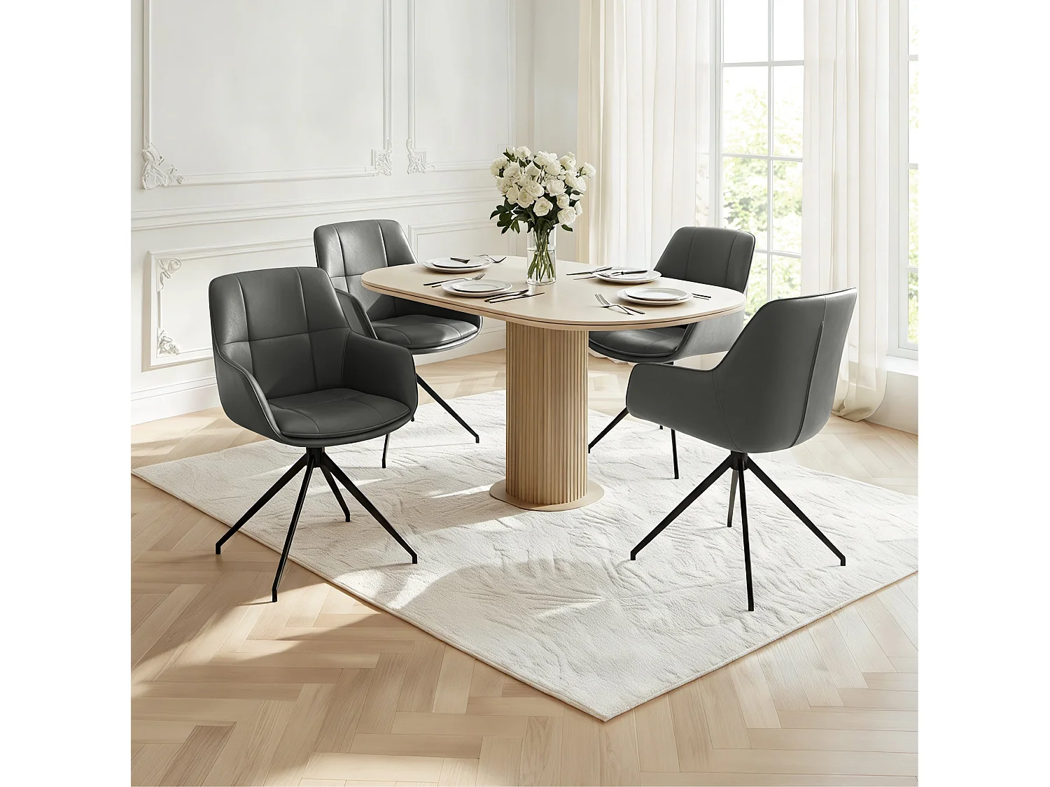 Lot de 2 Chaises de Salle à Manger,  Fauteuil Pivotant à 360 degrés, Chaise de Cuisine en PU