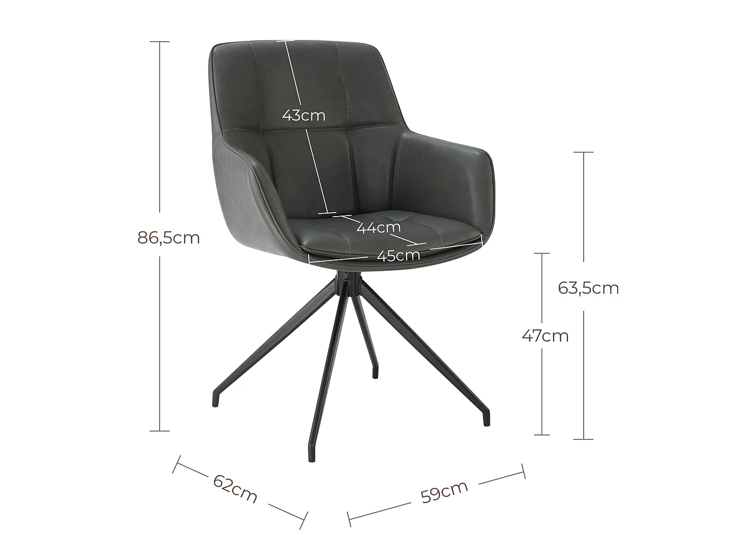 Lot de 2 Chaises de Salle à Manger,  Fauteuil Pivotant à 360 degrés, Chaise de Cuisine en PU