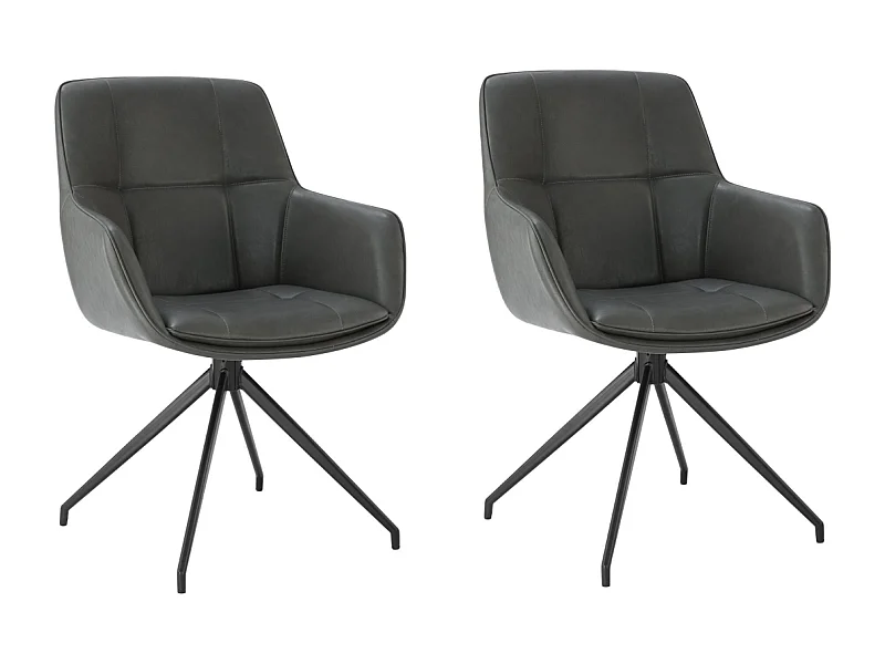 Lot de 2 Chaises de Salle à Manger,  Fauteuil Pivotant à 360 degrés, Chaise de Cuisine en PU Coussinets de Pied Réglables Gris Foncé