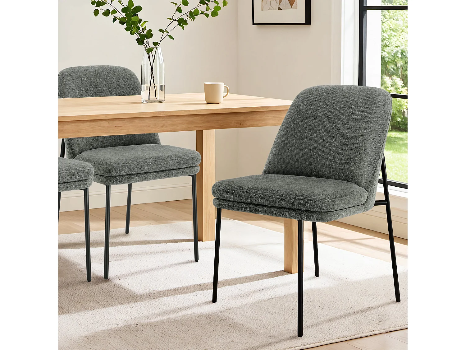 Lot de 2 Chaises de Salle à Manger, Pieds en Métal, Avec Dossier, Style Moderne Gris foncé