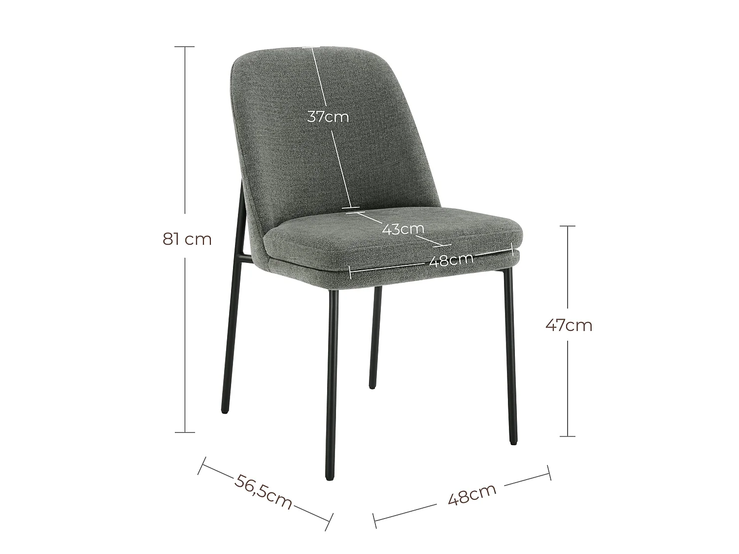 Lot de 2 Chaises de Salle à Manger, Pieds en Métal, Avec Dossier, Style Moderne Gris foncé