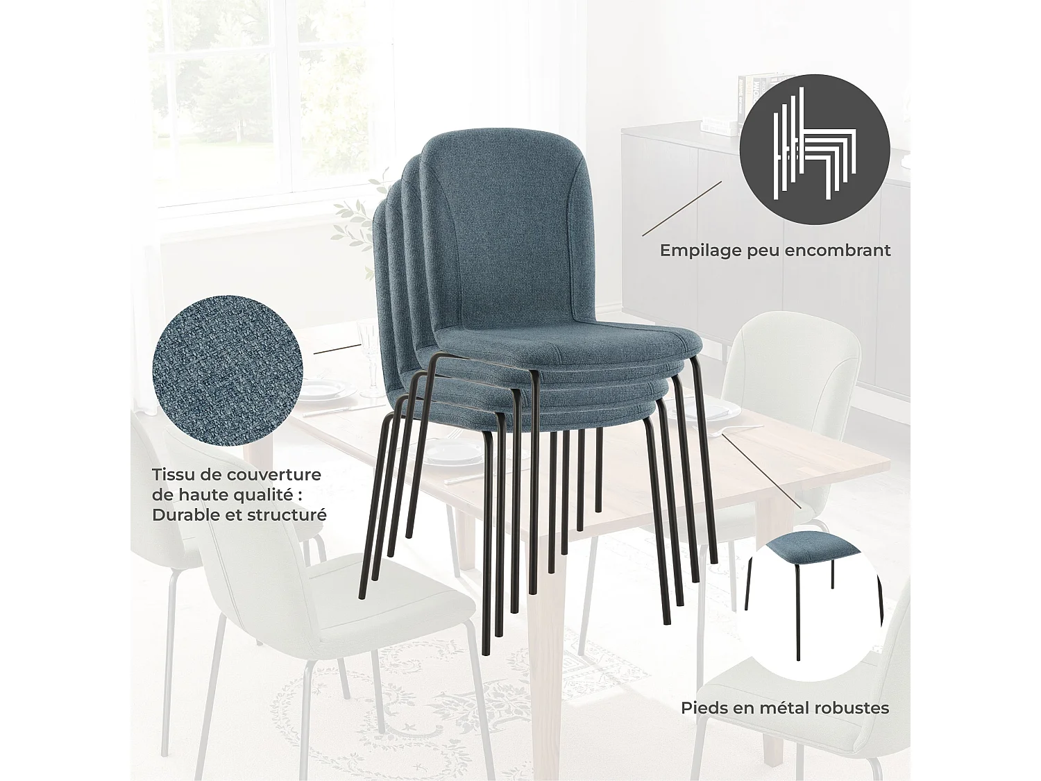 Lot de 4 Chaises de Salle à Manger, Chaise Scandinave, Chaise Moderne Idéal pour Salle à Manger,Salon,Cuisine Bleu