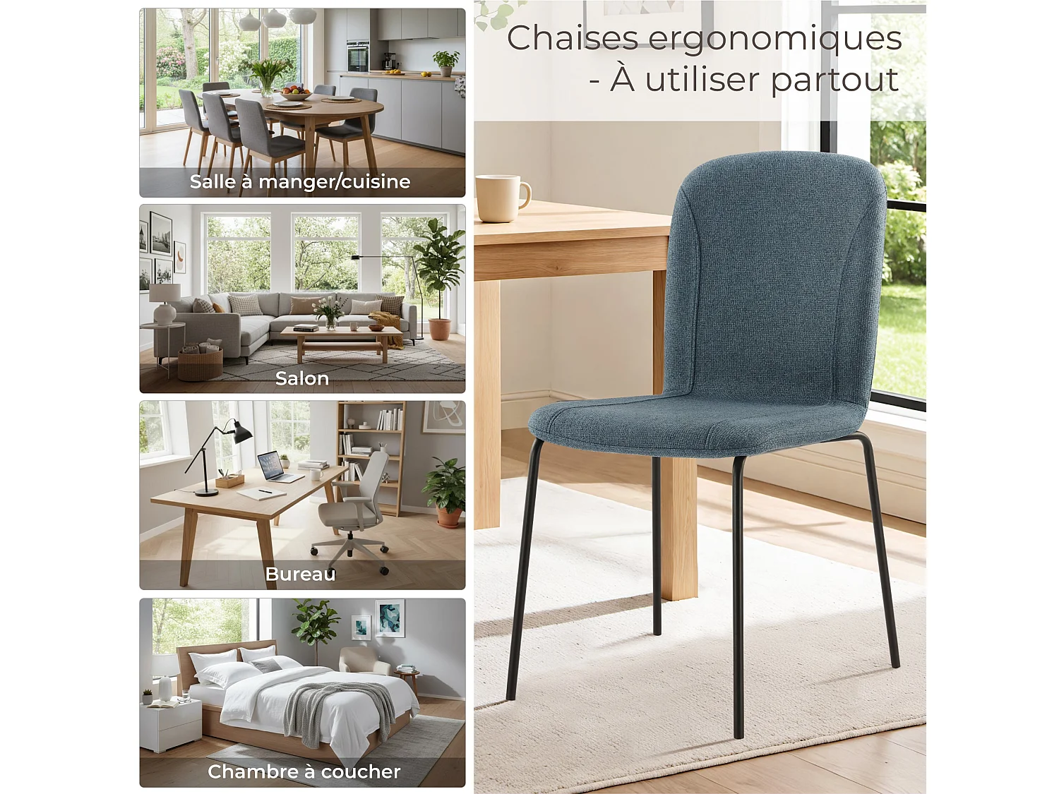 Lot de 4 Chaises de Salle à Manger, Chaise Scandinave, Chaise Moderne