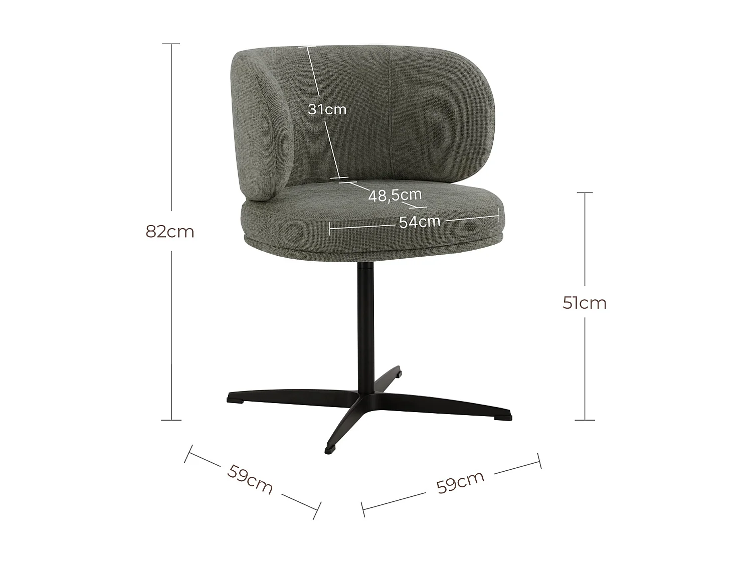 Lot de 2 Chaises de Salle à Manger Chaise de Bureau Pivotante Chaise pour Chambre-coiffeuse Gris