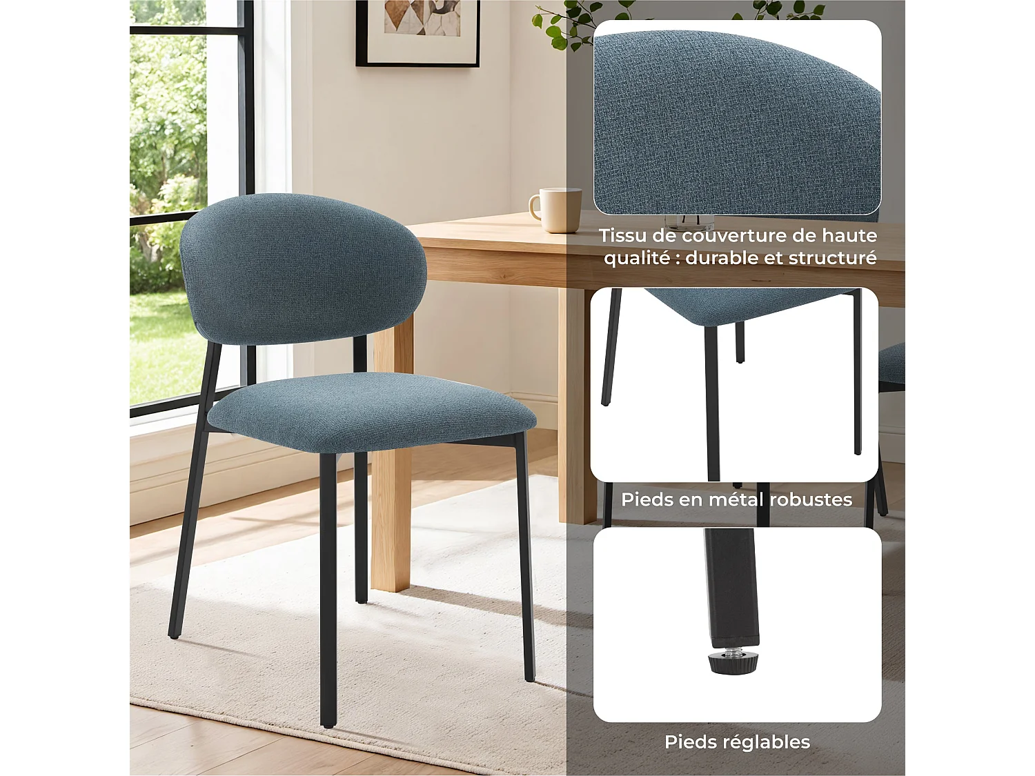 Lot de 4 Chaises Salle à Manger, Chaise Scandinave, Chaise Moderne Idéal pour Salle à Manger,Salon,Cuisine Bleu