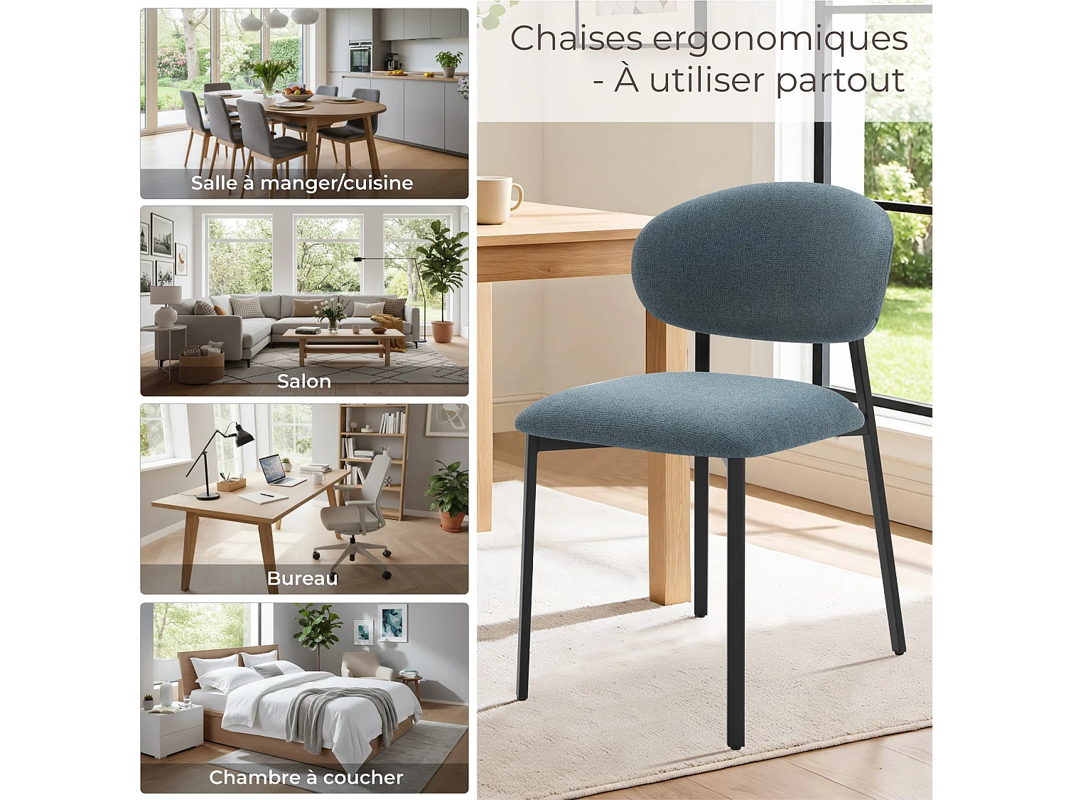 Lot de 4 Chaises Salle à Manger, Chaise Scandinave, Chaise Moderne Idéal pour Salle à Manger,Salon,Cuisine Bleu
