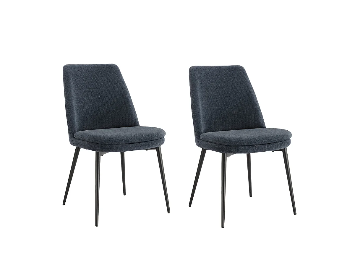 Lot de 2 Chaises de Salle à Manger, Pieds en Métal, Avec Dossier,en Chenille Bleu Foncé