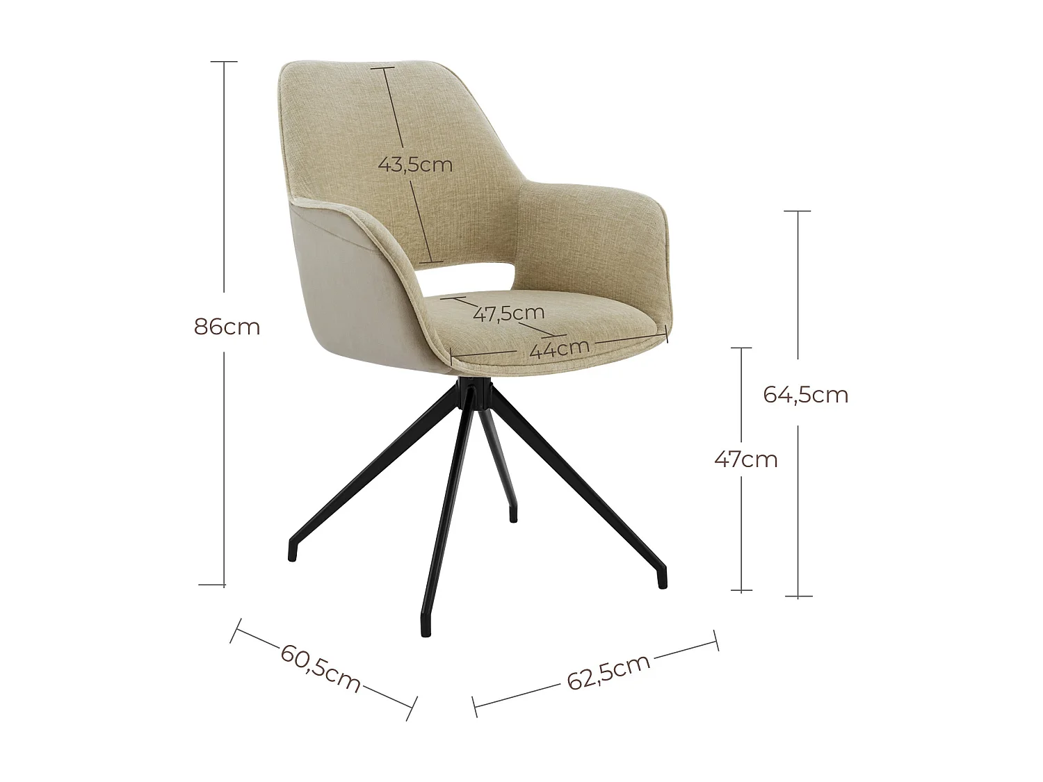 Lot de 2 Chaises de Salle à Manger,  Fauteuil Pivotant à 360 degrés, Chaise de Cuisine  Coussinets de Pied Réglables Beige