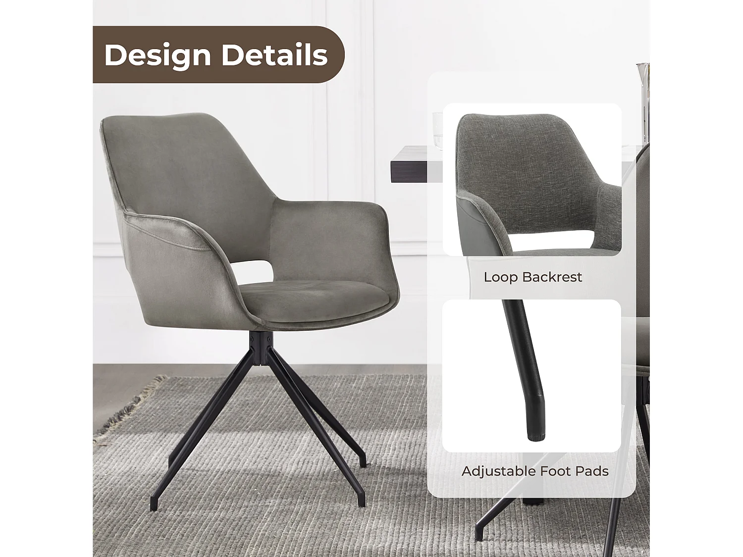 Lot de 2 Chaises de Salle à Manger,  Fauteuil Pivotant à 360 degrés, Chaise de Cuisine  Coussinets de Pied Réglables Beige