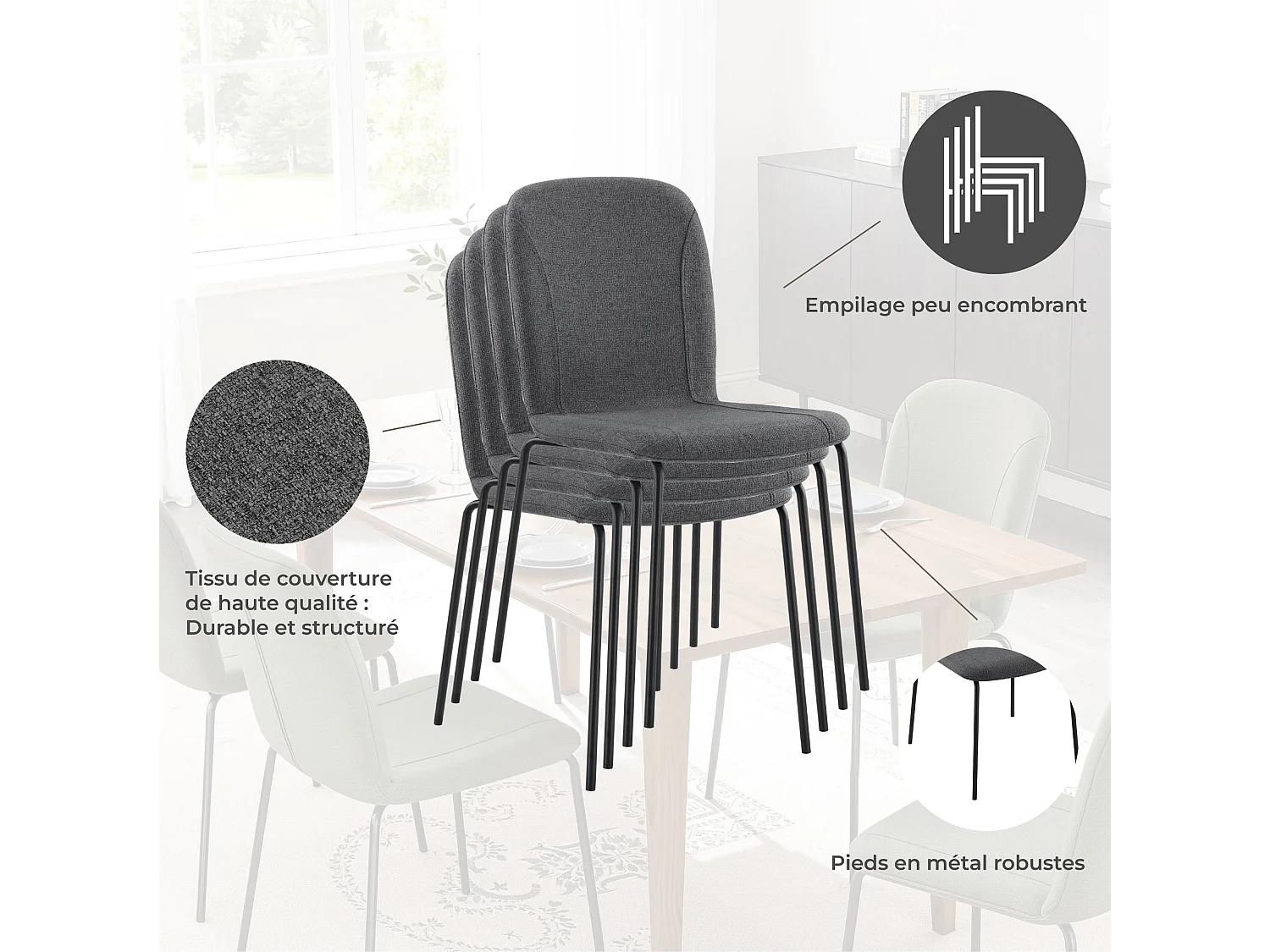 Lot de 4 Chaises de Salle à Manger, Chaise Scandinave, Chaise Moderne Idéal pour Salle à Manger,Salon,Cuisine Gris foncé