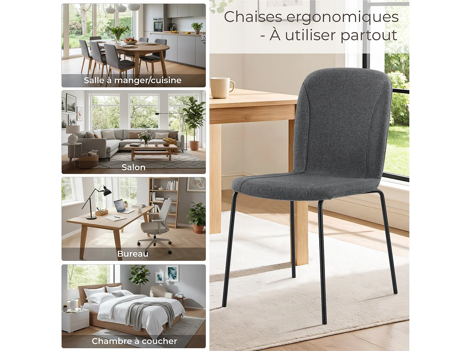 Lot de 4 Chaises de Salle à Manger, Chaise Scandinave, Chaise Moderne Idéal pour Salle à Manger,Salon,Cuisine Gris foncé