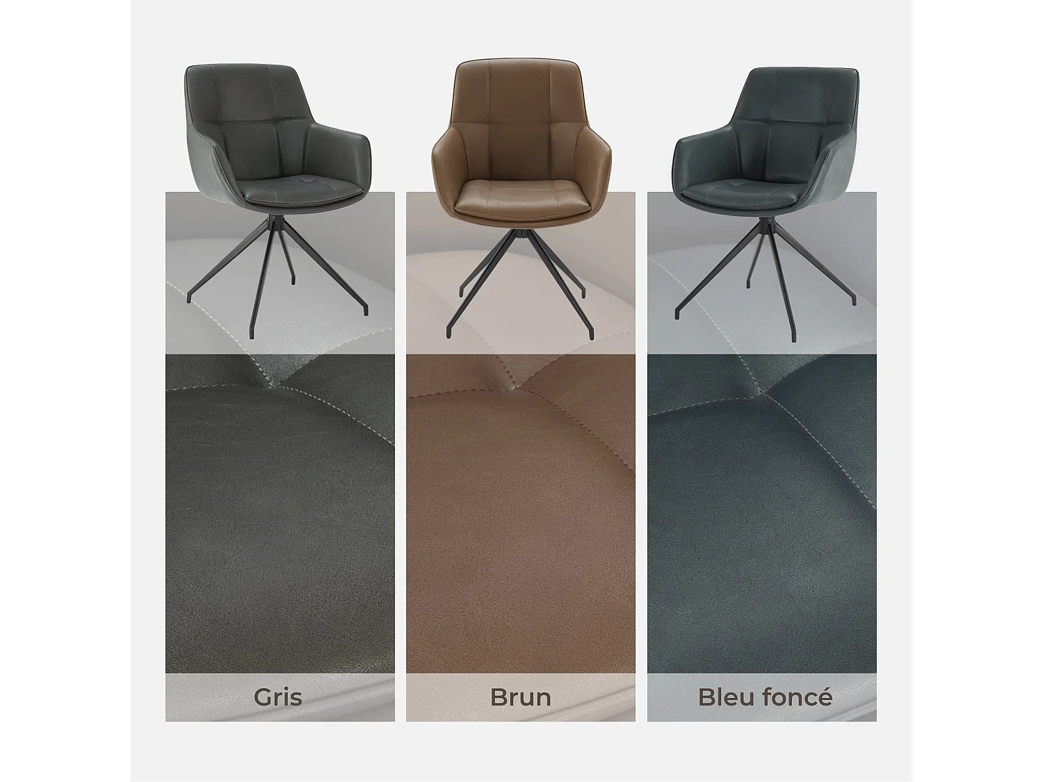 Lot de 2 Chaises de Salle à Manger,  Fauteuil Pivotant à 360 degrés, Chaise de Cuisine en PU