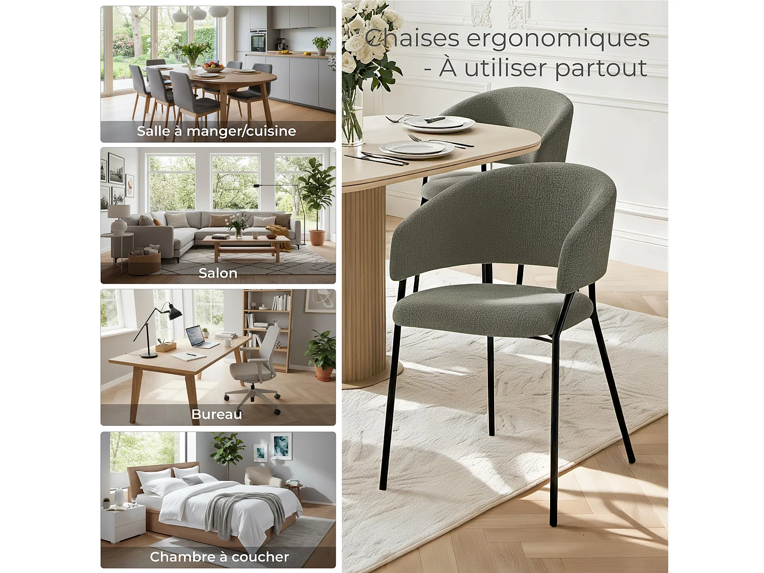Lot de 2 Chaises de Salle à Manger, Pieds en Métal, Avec Dossier, Style Industriel Gris foncé