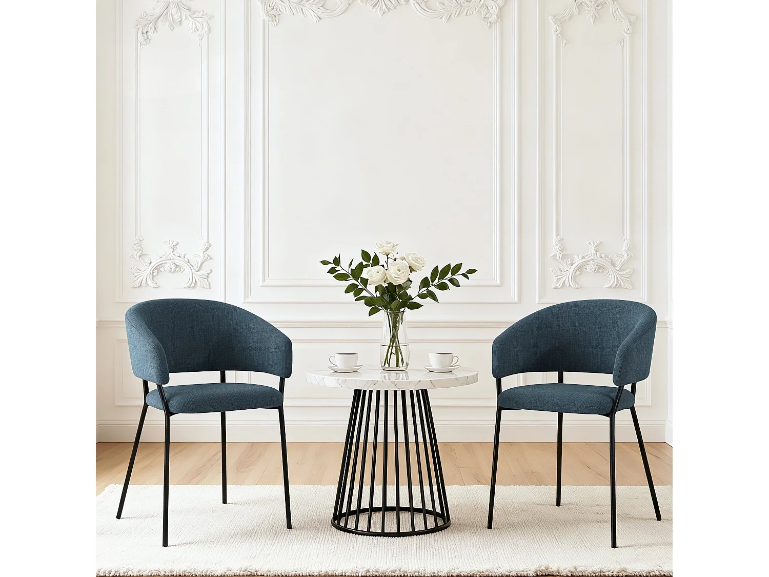 Lot de 2 Chaises de Salle à Manger, Pieds en Métal, Avec Dossier, Style Industriel bleu foncé