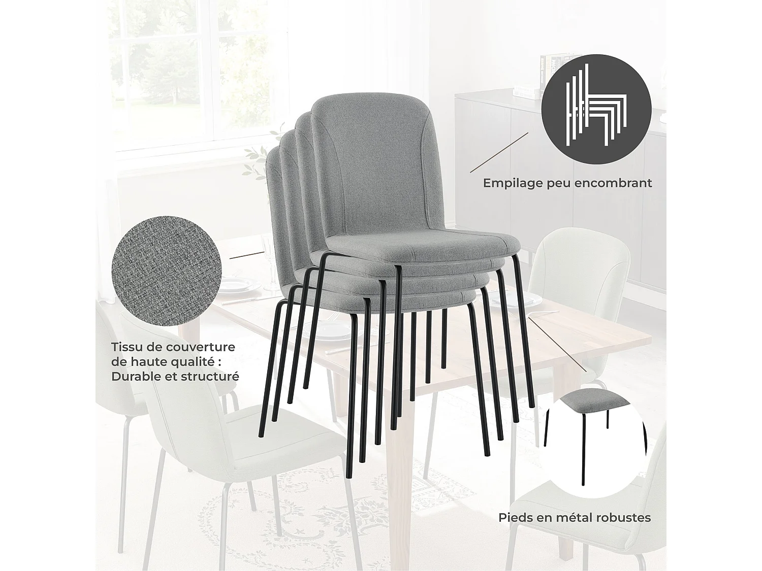 Lot de 4 Chaises de Salle à Manger, Chaise Scandinave, Chaise Moderne Idéal pour Salle à Manger,Salon,Cuisine Gris clair