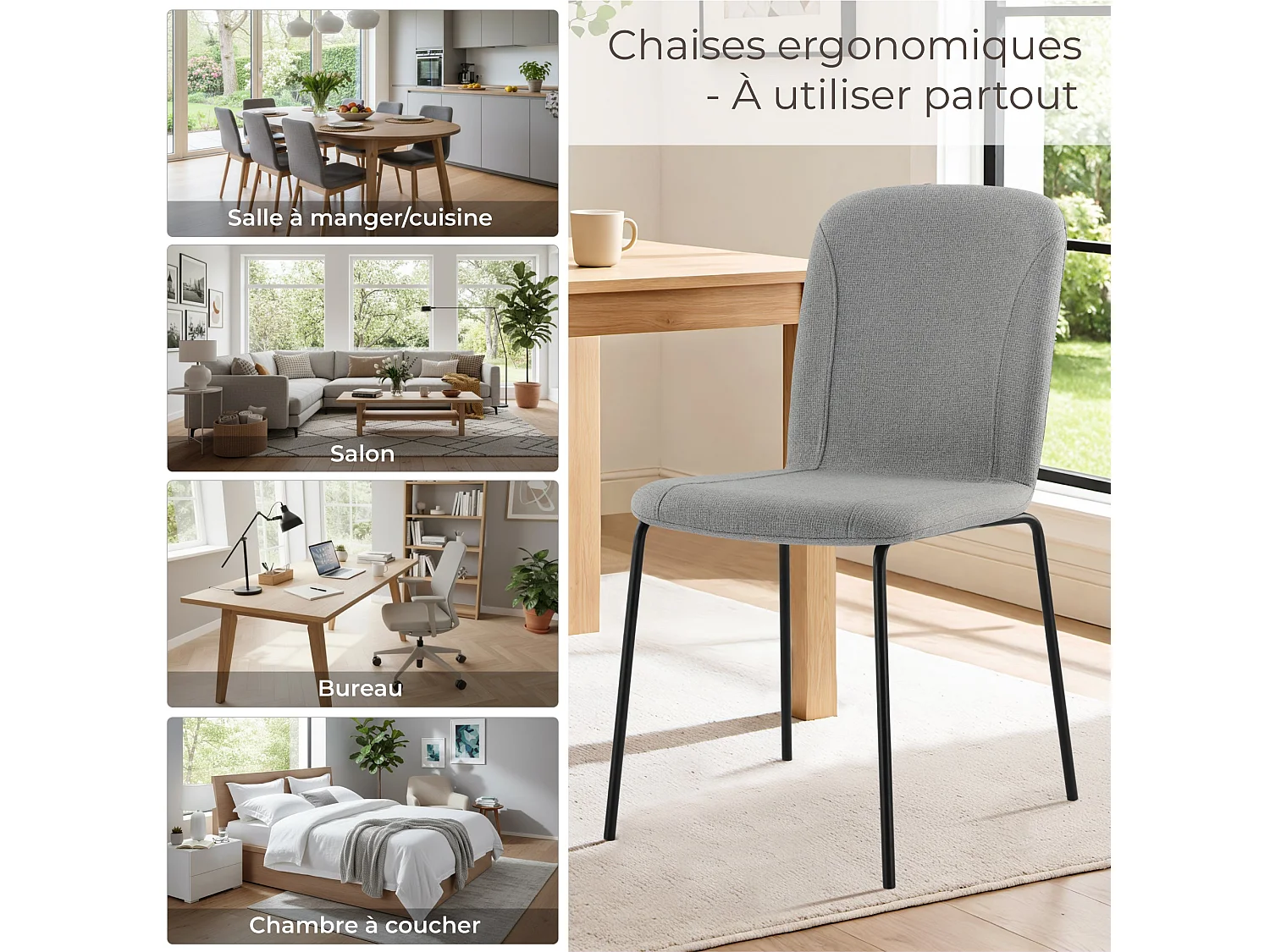 Lot de 4 Chaises de Salle à Manger, Chaise Scandinave, Chaise Moderne Idéal pour Salle à Manger,Salon,Cuisine Gris clair
