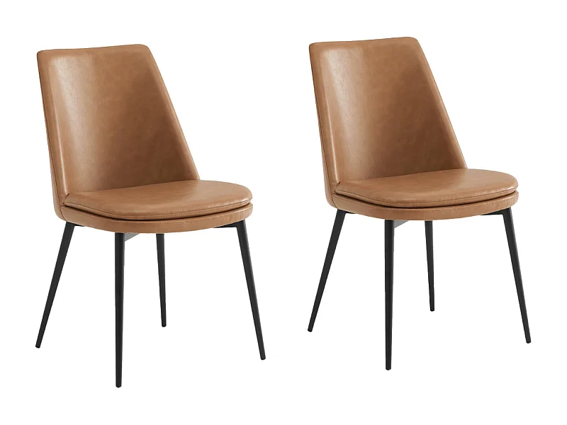 Lot de 2 Chaises de Salle à Manger, en PU, Pieds en Métal, Avec Dossier Marron