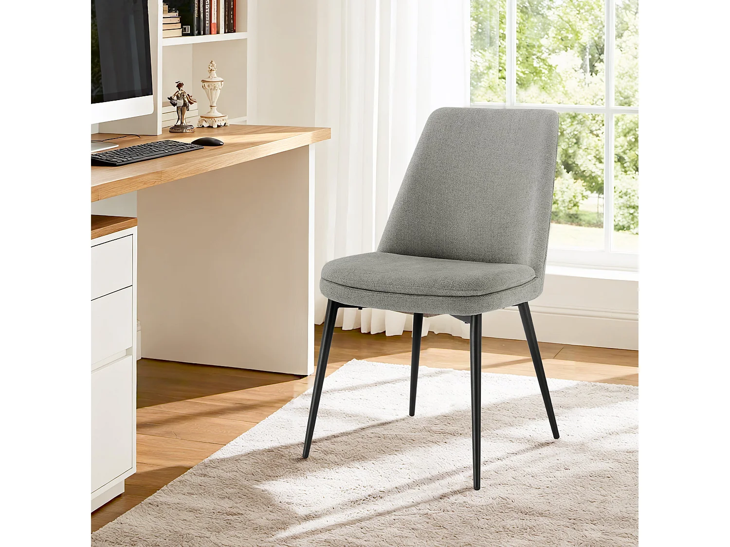 Lot de 2 Chaises de Salle à Manger, Pieds en Métal, Avec Dossier,en Chenille Gris foncé