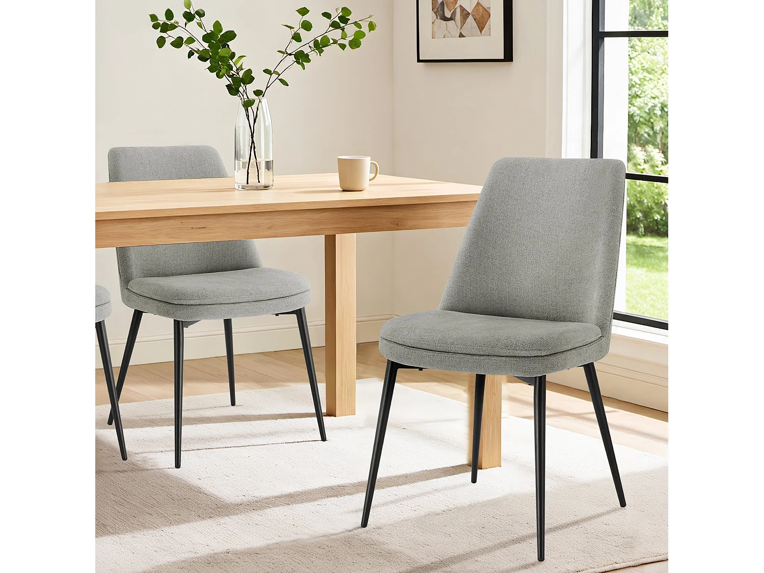 Lot de 2 Chaises de Salle à Manger, Pieds en Métal, Avec Dossier,en Chenille Gris foncé