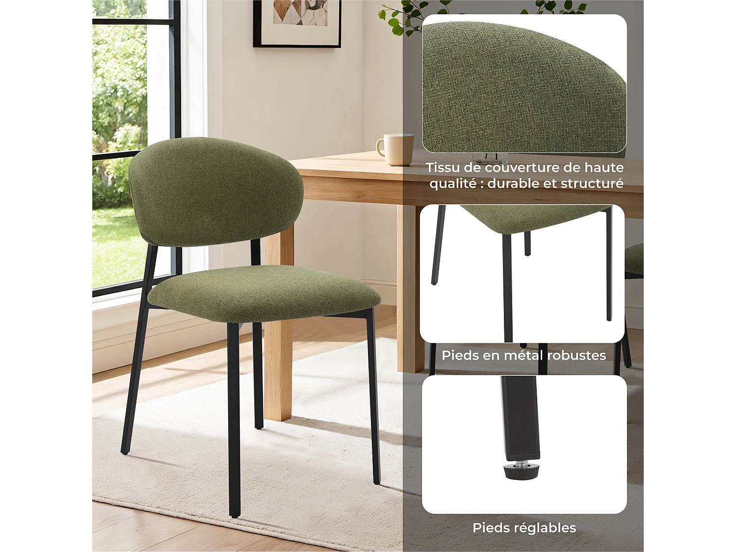 Lot de 4 Chaises Salle à Manger, Chaise Scandinave, Chaise Moderne Idéal pour Salle à Manger,Salon,Cuisine Vert