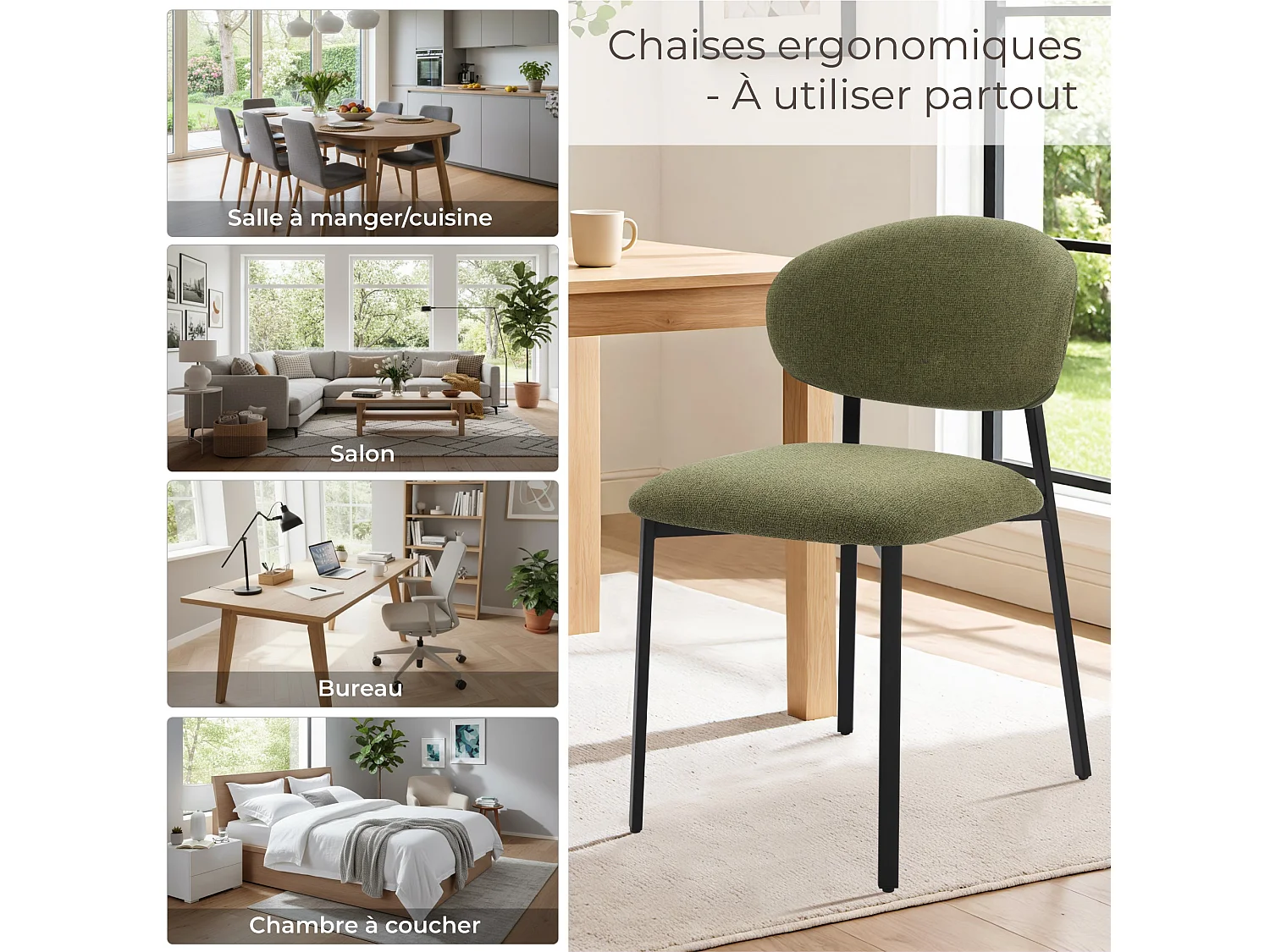 Lot de 4 Chaises Salle à Manger, Chaise Scandinave, Chaise Moderne Idéal pour Salle à Manger,Salon,Cuisine Vert